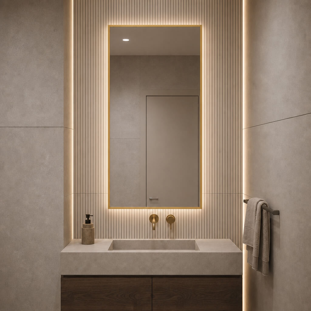 Baltica Design Aluma tükör 60x80 cm négyszögletes világítással arany 5904107934266