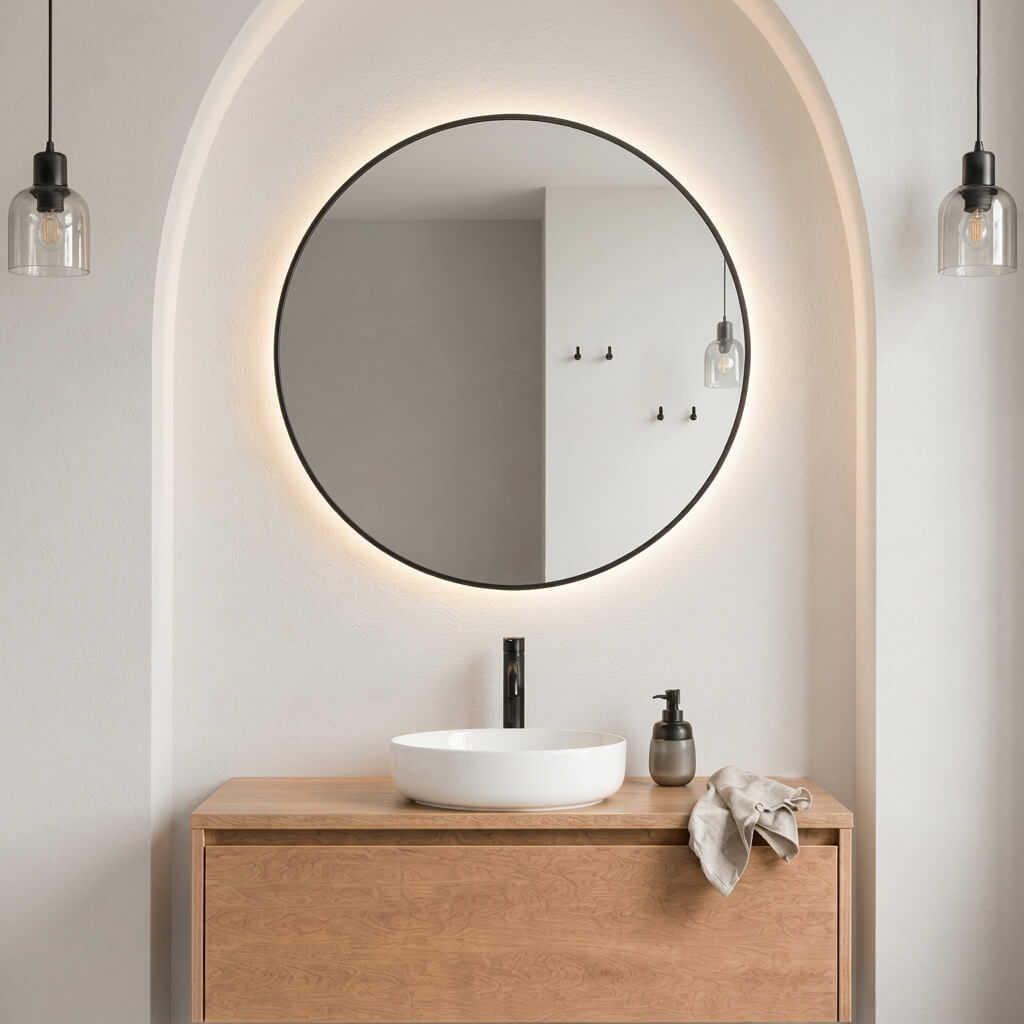 Baltica Design Aluma tükör 80x80 cm kerek világítással fekete 5904107933948