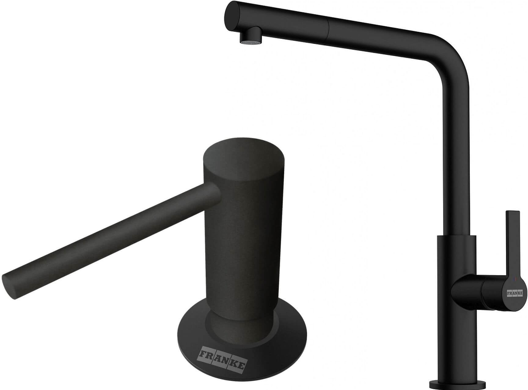 Készlet konyhai csaptelep Franke Maris Slim L Pull-Out 115.0728.394, folyadékadagoló Franke Comfort 112.0753.277
