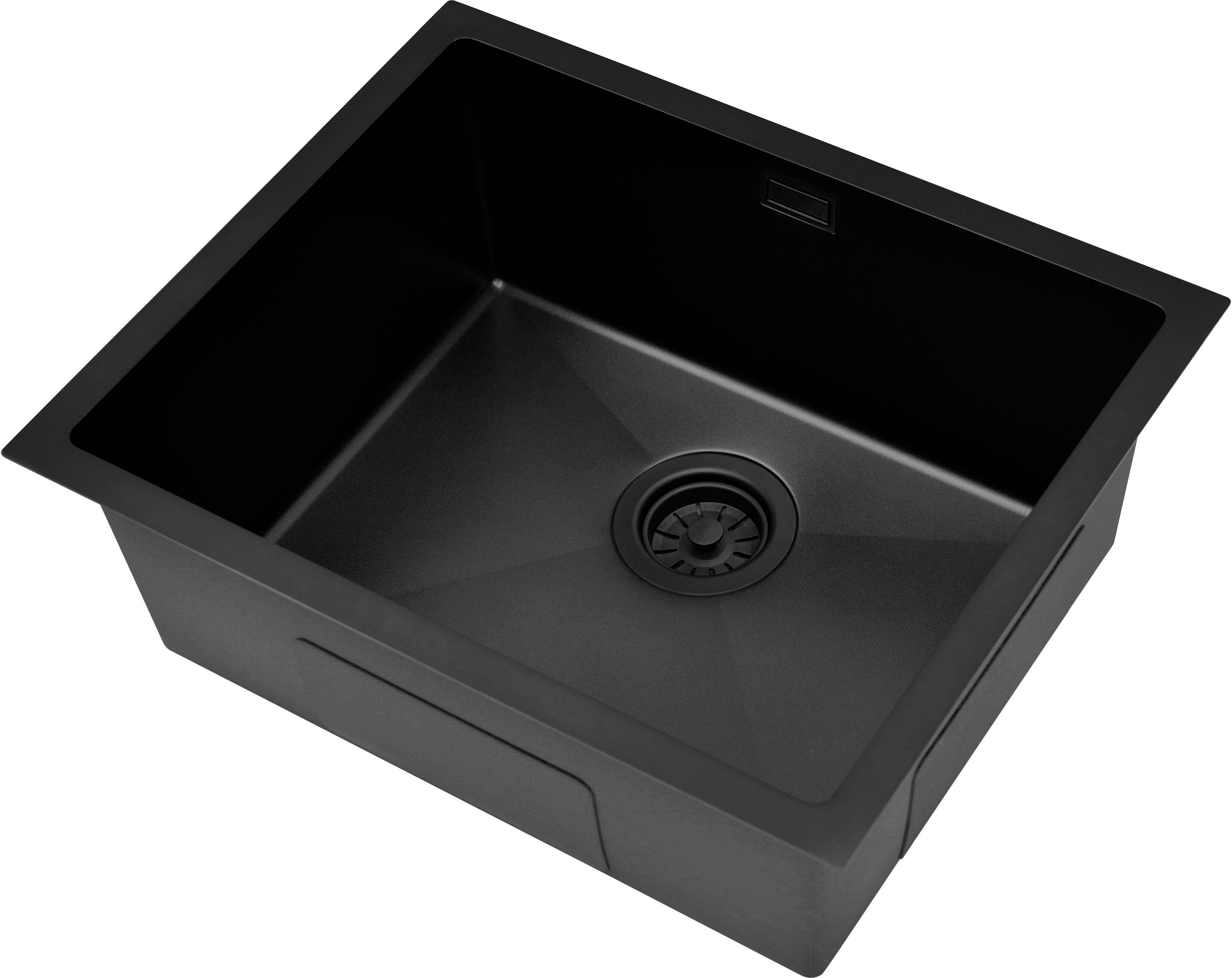 Ruvetti Stelio acél mosogató szifonnal 54x44 cm fekete 5001S_PVD_BL60_P