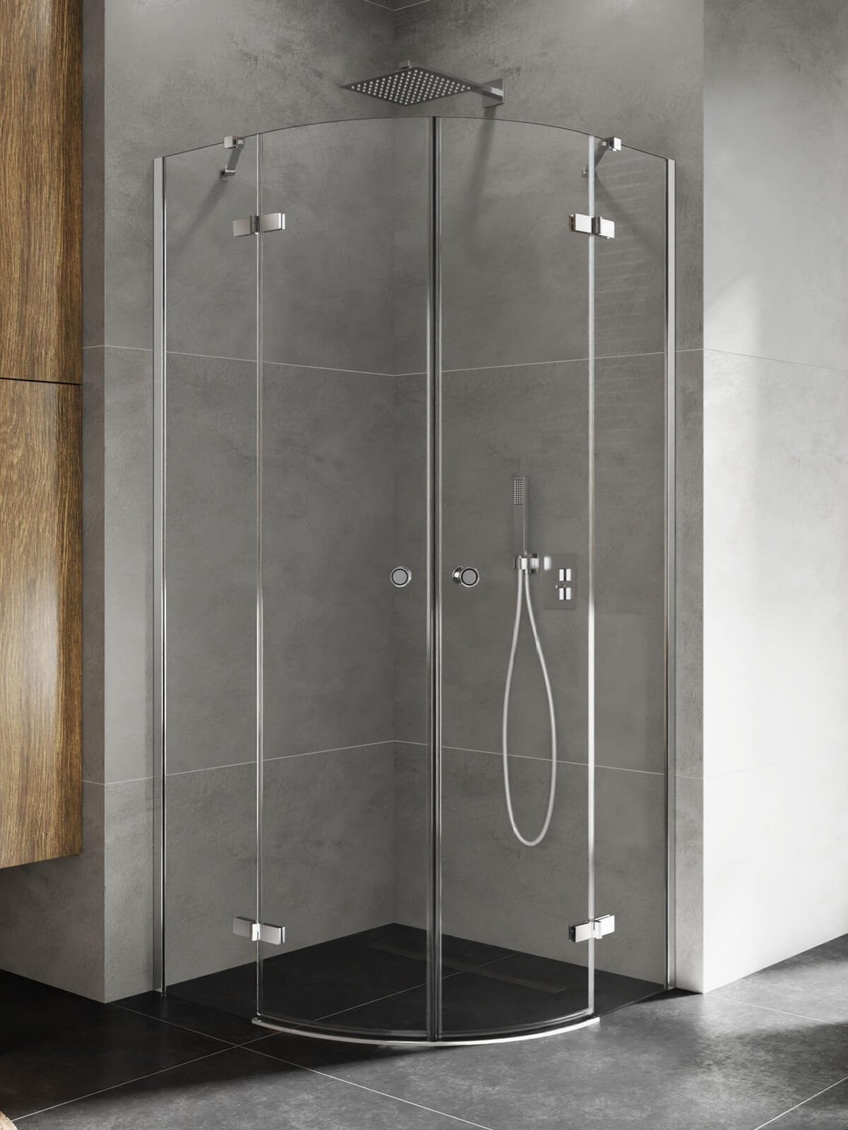 New Trendy Kalibra zuhanykabin 90x90 cm félkör alakú króm fényes/átlátszó üveg K-5128