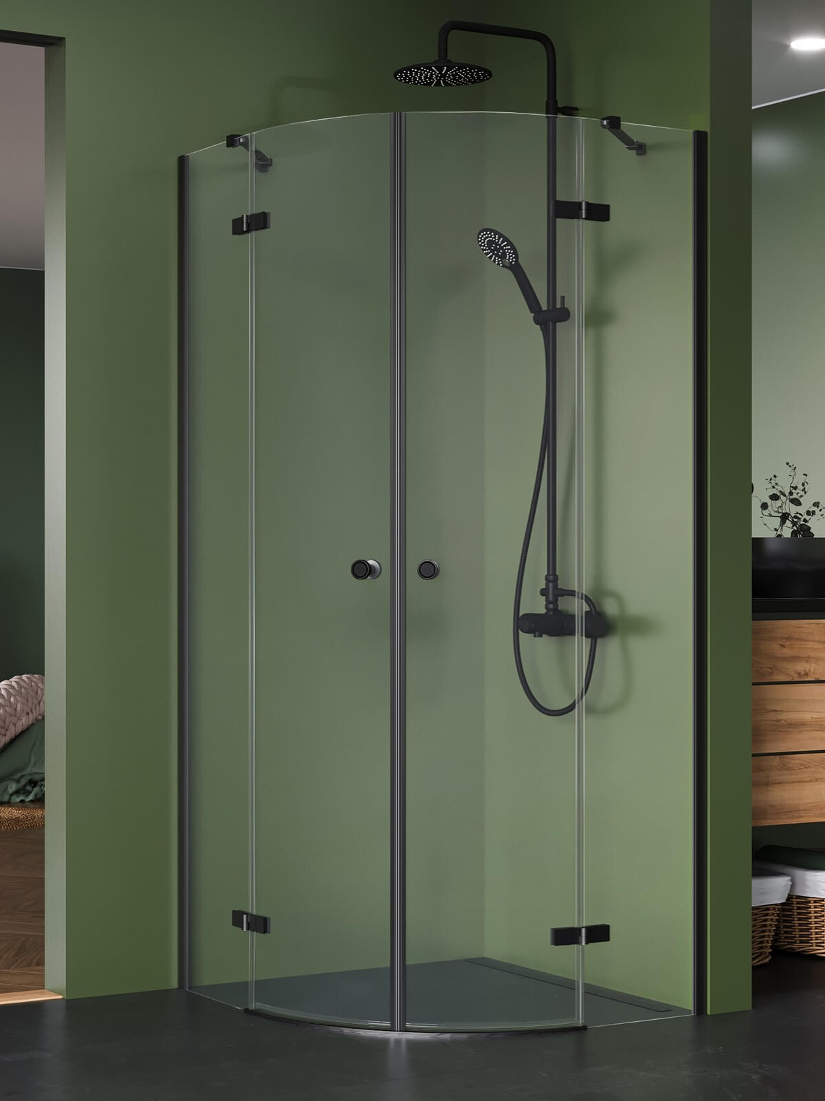 New Trendy Kalibra Black zuhanykabin 90x90 cm félkör alakú fekete matt/átlátszó üveg K-5130