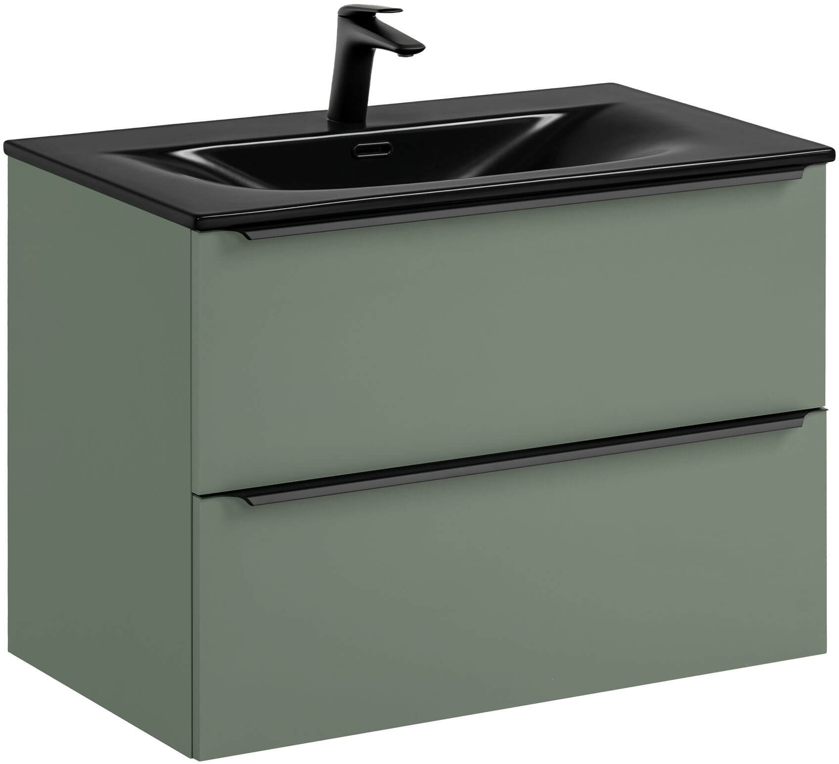 Készlet szekrény Comad Sombra Green SOMBRA GREEN 82-80-46-2S, mosdótál Comad Sky SKY 1 BLACK MATT 80 DP ( E-8099-80 ), NIAGARA UM 03 BLACK 86001B