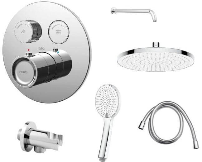 Készlet kád és zuhany csaptelep Ferro BFBOX, fejzuhany Ferro Nostris DSN99, RN350, S99, PKN14, W40