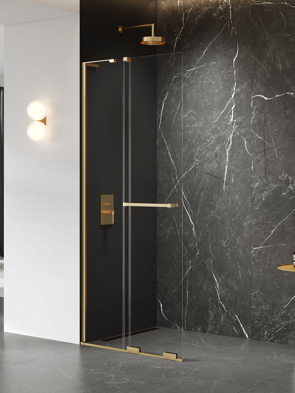 New Trendy Smart Gold Brushed zuhanykabin fal walk-in 100 cm arany csiszolt/átlátszó üveg EXK-7636-WL