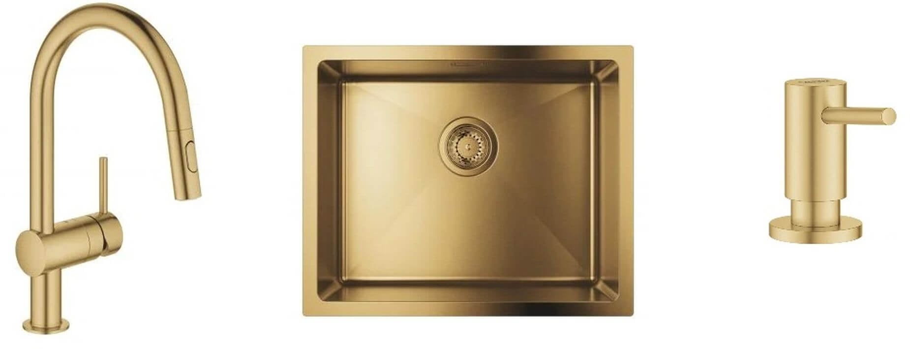 Készlet acél mosogató Grohe K700 31574GN1, konyhai csaptelep Grohe Minta 32321GN2, 40535GN0