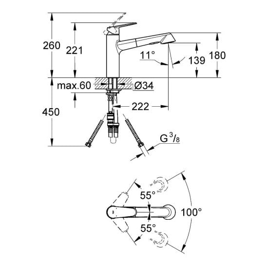 Készlet konyhai csaptelep Grohe Eurodisc Cosmopolitan 32257002, tectonite mosogató Franke Orion 114.0286.447