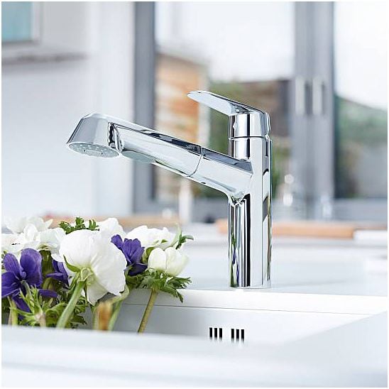 Készlet konyhai csaptelep Grohe Eurodisc Cosmopolitan 32257002, tectonite mosogató Franke Orion 114.0286.461