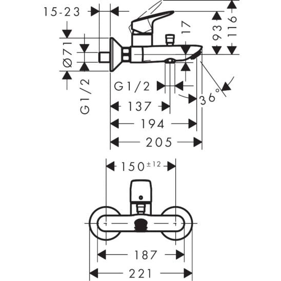 Készlet kád és zuhany csaptelep Hansgrohe Logis 71400000, zuhany készlet Hansgrohe Croma 26425400