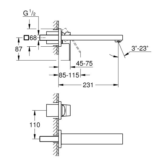 Készlet mosdócsaptelep Grohe Eurocube 23447000, falsík alatti elem Grohe 23200002