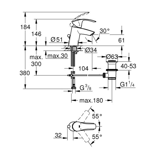 Készlet mosdótál Grohe Euro Ceramic 39335000, mosdócsaptelep Grohe Eurosmart 33265002