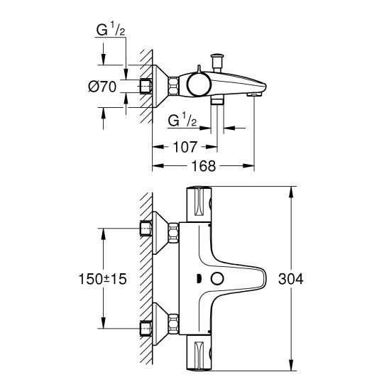 Készlet kád és zuhany csaptelep Grohe Grohtherm 800 34567000, zuhany készlet Grohe Vitalio SmartActive 26596000