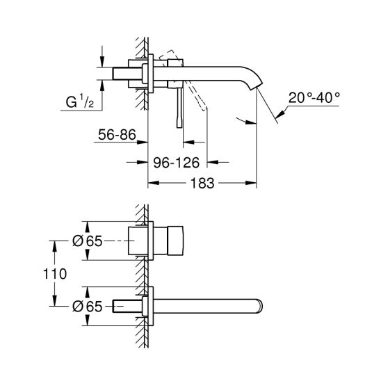 Készlet mosdócsaptelep Grohe Essence 19408GL1, falsík alatti csaptelep elem Grohe Eurostyle 23571000