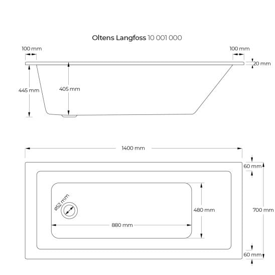 Készlet egyenes kád Oltens Langfoss 10001000, kád szifon Oltens Oster 03001100