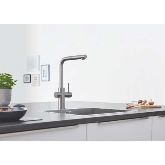 Készlet konyhai csaptelep szűrővel Grohe Blue 31539DC0, gránit mosogató Grohe K700 31655AP0