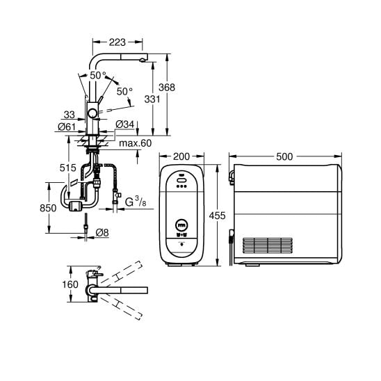 Készlet konyhai csaptelep szűrővel Grohe Blue 31539DC0, gránit mosogató Grohe K700 31655AP0