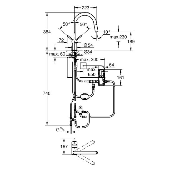 Készlet konyhai csaptelep Grohe Minta 31358002, gránit mosogató Grohe K700 31654AP0
