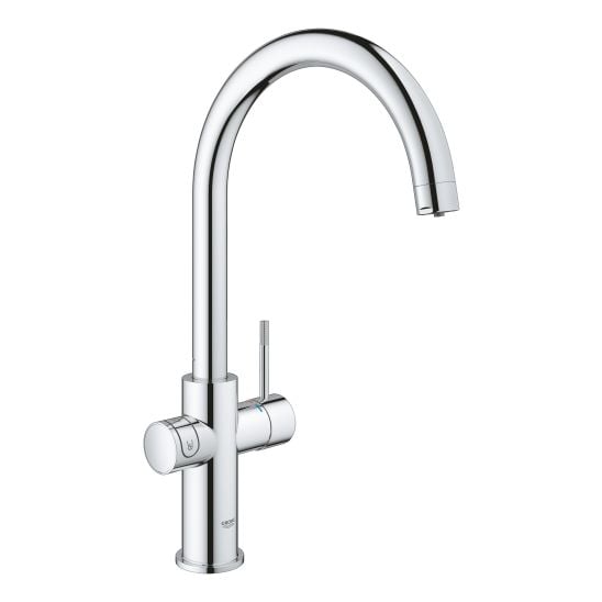 Készlet konyhai csaptelep szűrővel Grohe Blue 31455001, acél mosogató Grohe K700 31726SD0