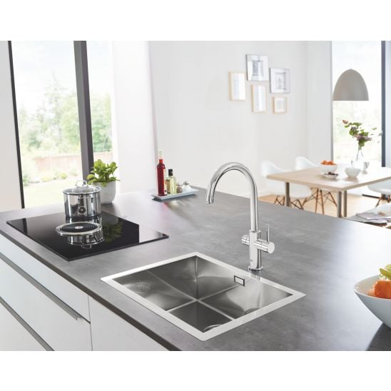 Készlet konyhai csaptelep szűrővel Grohe Blue 31455001, acél mosogató Grohe K700 31726SD0