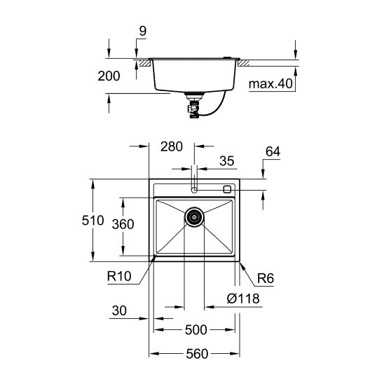 Készlet gránit mosogató Grohe K700 31651AP0, konyhai csaptelep Grohe Concetto 32663003