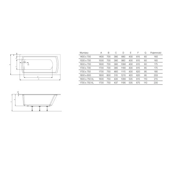 Készlet kád és zuhany csaptelep Roca Lanta A5A0111C00, egyenes kád Roca Linea Slim A248540000, AM4008512M