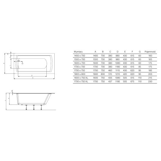 Készlet kád és zuhany csaptelep Roca Lanta A5A0111C00, egyenes kád Roca Linea Slim A248539000, AM4008512M