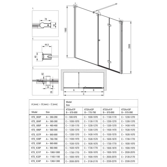 Készlet zuhanyajtók Deante Kerria Plus KTSX041P, zuhanykabin fal walk-in Deante Kerria Plus KTS_030P