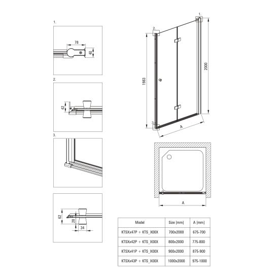 Készlet zuhanyajtók Deante Kerria Plus KTSX041P, zuhanykabin fal walk-in Deante Kerria Plus KTS_030P