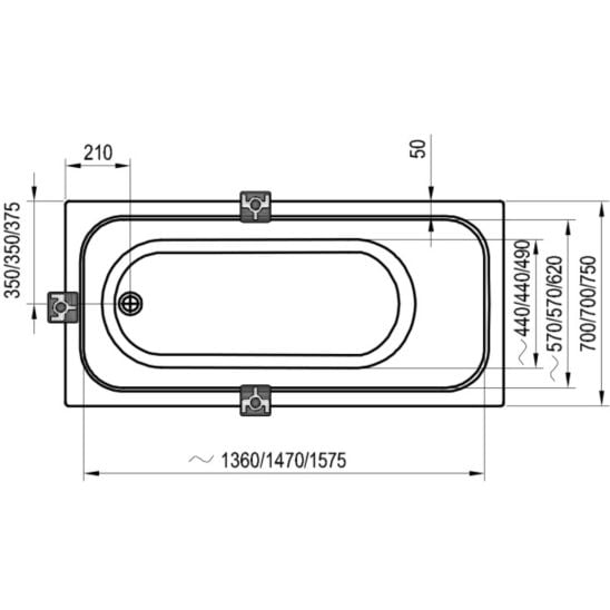 Készlet egyenes kád Ravak Chrome C741300000, kád szifon Ravak X01377, GPX2240016