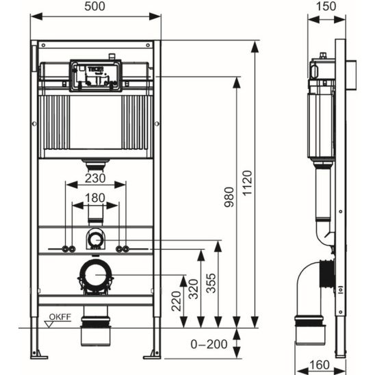 Készlet beépíthető keret Tece Base 9400407, WC csésze lassú záródású ülőkével Omnires Fontana FONTANAMWBP, 9240407