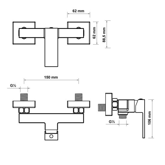 Készlet zuhanycsaptelep Hagser Ulva HGR60000033, zuhanyfej Hagser Lea HGR24000037, HGR31000037, HGR25000037