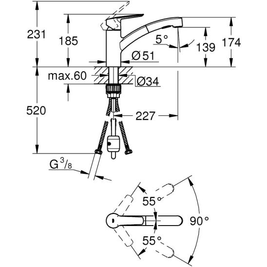 Készlet gránit mosogató Grohe K500 31644AP0, konyhai csaptelep Grohe Start 30531DC1