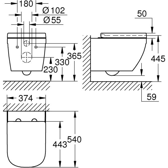 Készlet WC csésze Grohe Euro Ceramic 39554000, süllyesztett keret gombbal és tömítéssel Grohe Solido 39930000