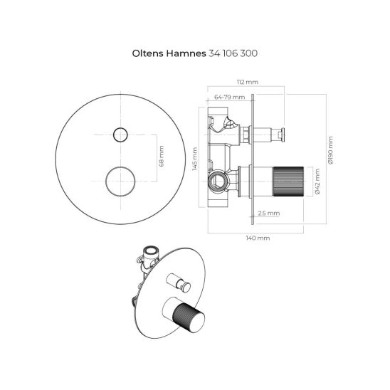 Készlet kád és zuhany csaptelep Oltens Hamnes 34106300, kifolyócső csaptelep Oltens Molle 39100300, 39304300, 37102300, 37200300