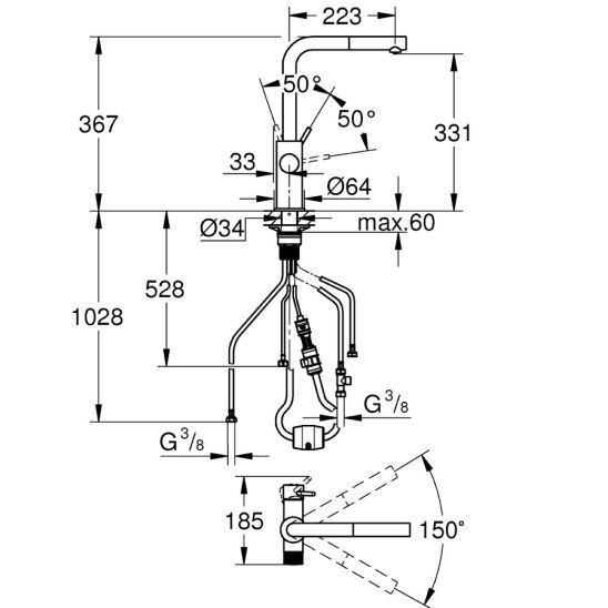 Készlet csaptelepek víztisztító berendezésekhez Grohe Blue 30601DC0, mosogató alatti szűrő Grohe Blue 40875000