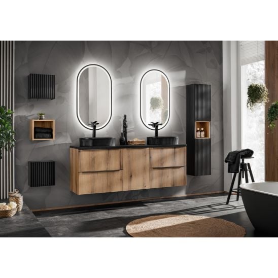 Készlet szekrény Comad Nova Oak NOVA OAK A 82-60-2S, mosdótál Comad Wiki UN-WIKI-SW, NOVA BLACK B 89-60