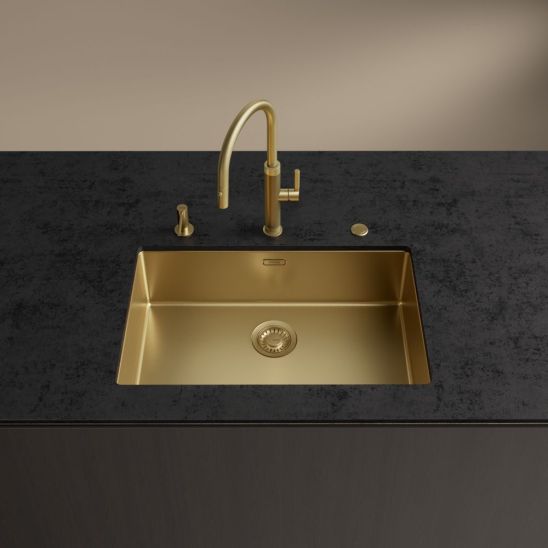 Készlet konyhai csaptelep Franke Mythos Masterpiece Pull-Out Spray 115.0711.558, folyadékadagoló Franke Atlas 112.0717.105