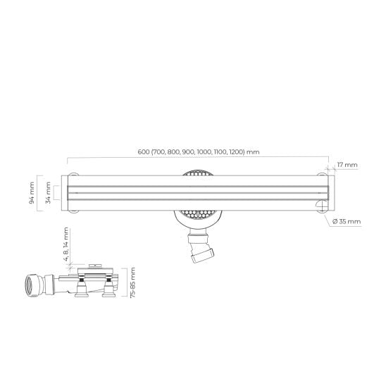 Készlet lineáris lefolyófedél Oltens Langan Slim 30020610, lineáris lefolyó rács Oltens Langan Slim 30016300