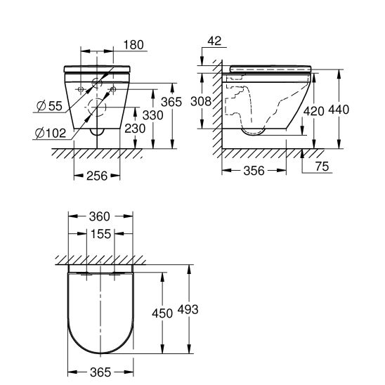 Készlet WC csésze lassú záródású ülőkével Grohe Euro Ceramic 102509SH00, beépíthető keret Grohe Solido 38971000, 38732SH0