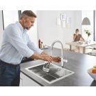 Készlet konyhai csaptelep szűrővel Grohe Blue 31455001, acél mosogató Grohe K700 31726SD0