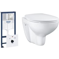 Készlet falsík alatti keret öblítőgombbal Grohe Rapid SL 39449000, WC csésze lassú záródású ülőkével Grohe Bau Ceramic 39351000