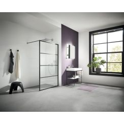 Kermi XD zuhanykabin fal walk-in 100 cm fekete matt/üveg mintával XDWW3100203PK