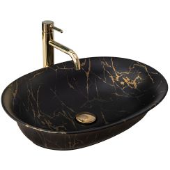 Rea Roma Marble mosdótál 56x40 cm ovális mosdótálak fekete-arany REA-U5609