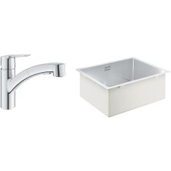 Készlet acél mosogató Grohe K700 31574SD1, konyhai csaptelep Grohe Start 30531001