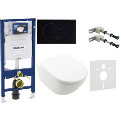 Set Wc csésze + WC ülőke szett Villeroy & Boch Subway 3.0 4670TSR1, beépíthető keret Geberit Duofix 111.320.00.5, 115.770.DW.5, 111.815.00.1, 156.050.00.1