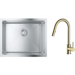 Készlet acél mosogató Grohe K700 31574SD1, konyhai csaptelep Oltens Litla 35204800