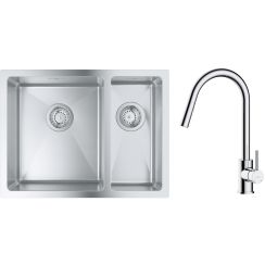 Készlet acél mosogató Grohe K700 31577SD1, konyhai csaptelep Oltens Litla 35204100