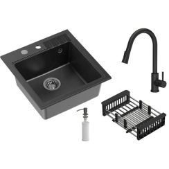 Quadron Comfort 110 mosogató csapteleppel és tartozékokkal fekete/fekete HCQP5052CZK_3673500BLM
