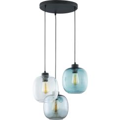 TK Lighting Elio függőlámpa 3x15 W fekete-átlátszó-kék-grafit 3184