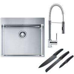 Készlet acél mosogató Franke Box 127.0369.295, konyhai csaptelep Franke Coxy 115.0159.732